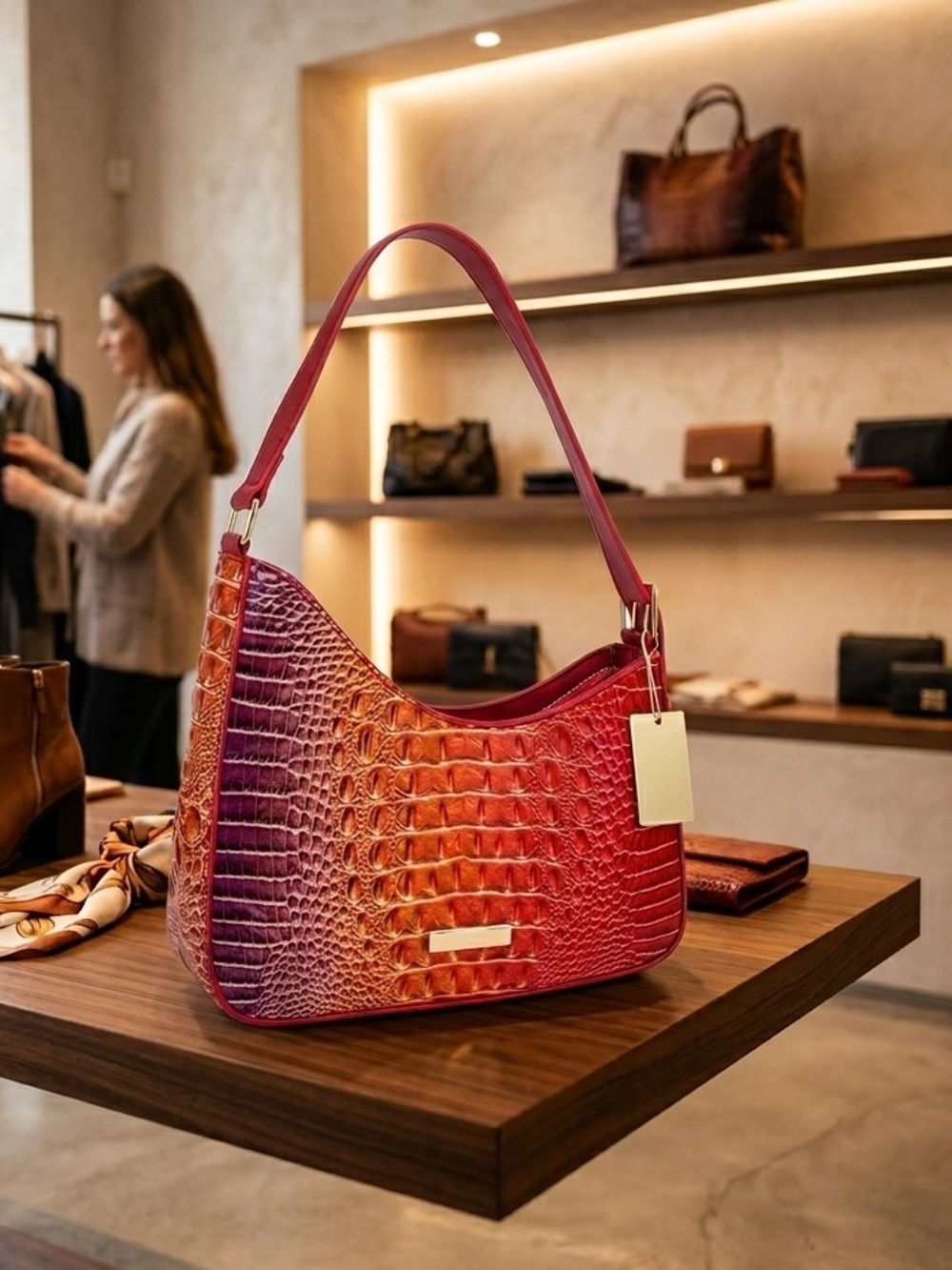 Women's Ombre Croc-Embossed Shoulder Bag in Purple and Orange. NWT - Picture 3 of 7